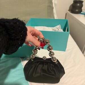 Tiffany & Co. Bead Chain Bracelet Black Satin Mini Evening Bag